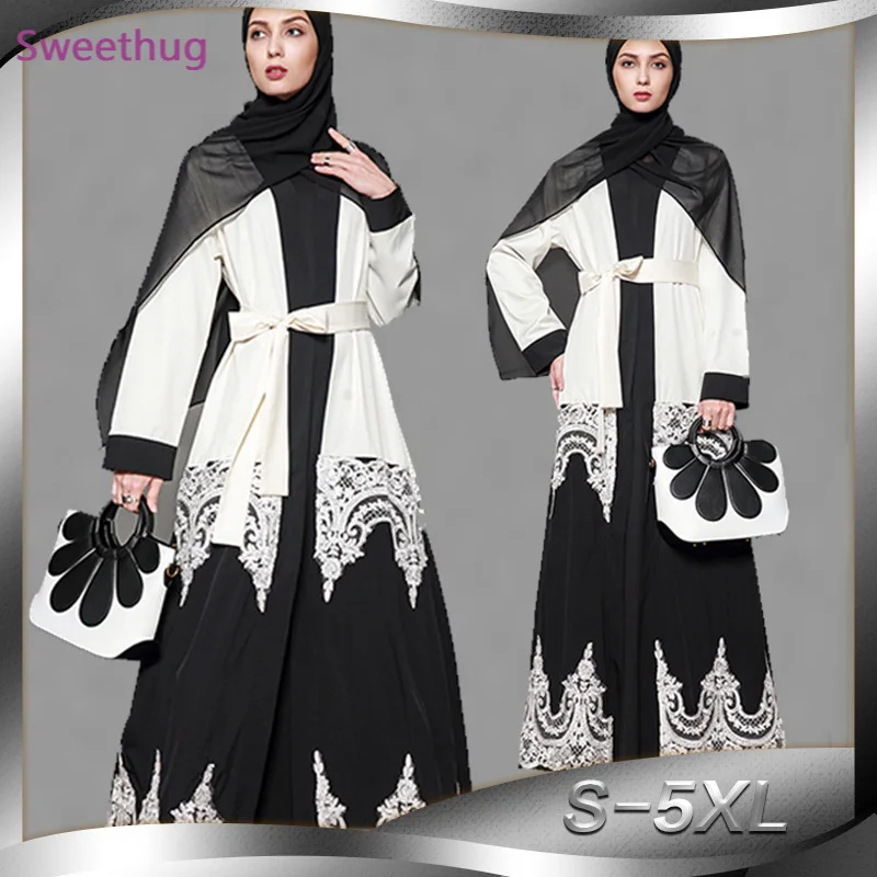

2021 5XL White Black Abaya Kimono Women Long Lace Maxi Cardigan Dubai Turkish Islamic Arab Prayer Clothing Robe Musulmane Femme