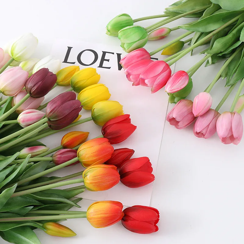 

5pcs Artificial Tulip Bouquet Simulation Silicone Real Touch Tulips Wedding Bride Decoration Home Garen Decor Fake Flower