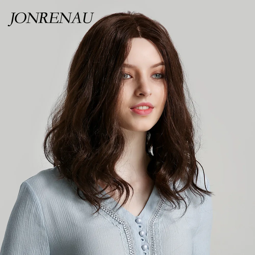 JONRENAU 13*14 синтетические парики на кружеве коричневые натуральные волнистые волосы короткие парики длина плеча вид натуральный для женщин