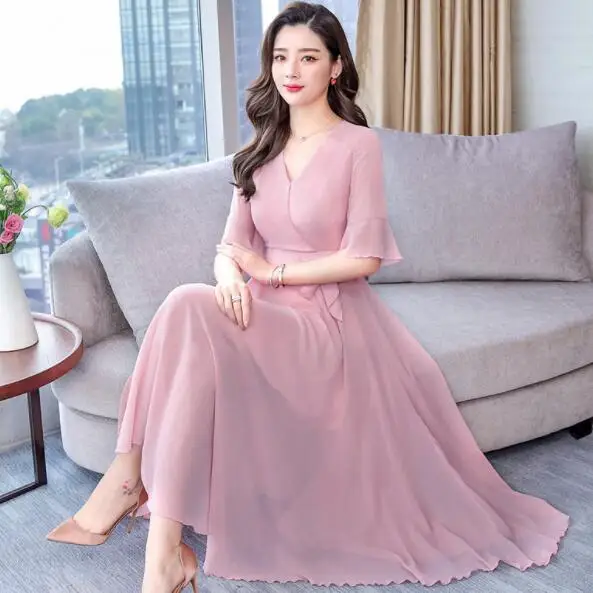 Шифоновое летнее платье для женщин 2020 сексуальное длинное вечернее с коротким