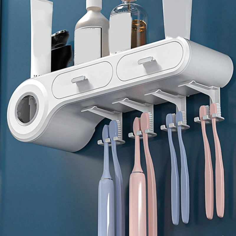 

Toothbrush Holder for Bathroom Multifunction Household Item Auto Toothpaste Squeezer Storage Shelves