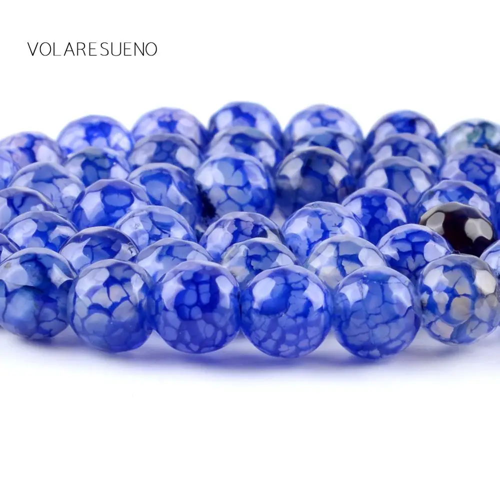 Натуральный голубой граненый Dragon Vein Агат Камень Круглые бусины для изготовления