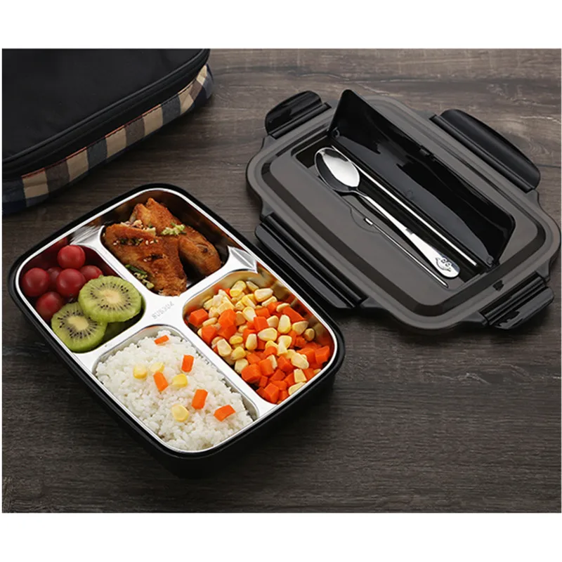 Stainless steel 304 lunch box with spoon leakproof lunch box cutlery set microwave meal prep adult children food container