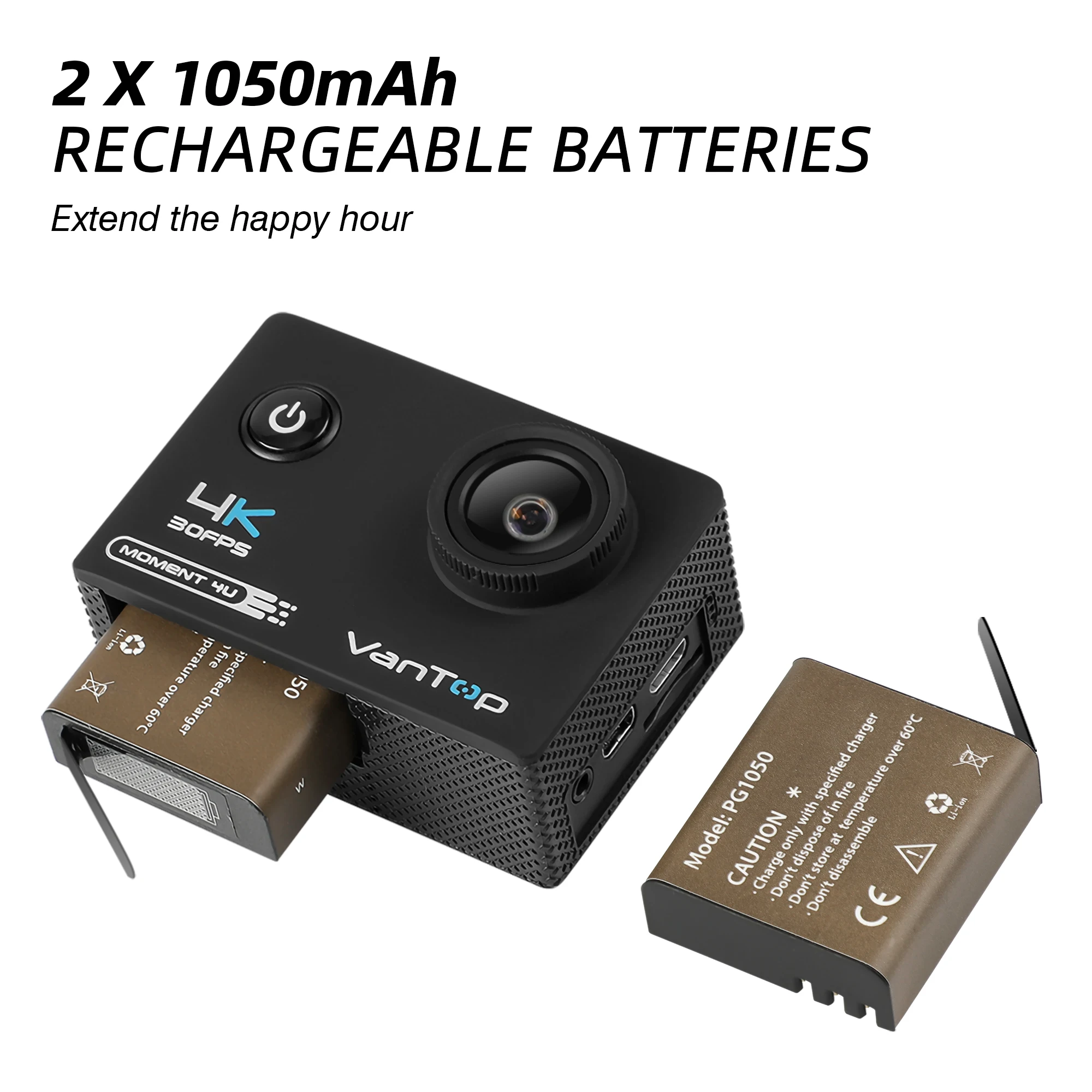 1PCS 2PCS Batteries for VanTop Moment D4UQ / 4U Action Camera Rechargable Battery Accessories