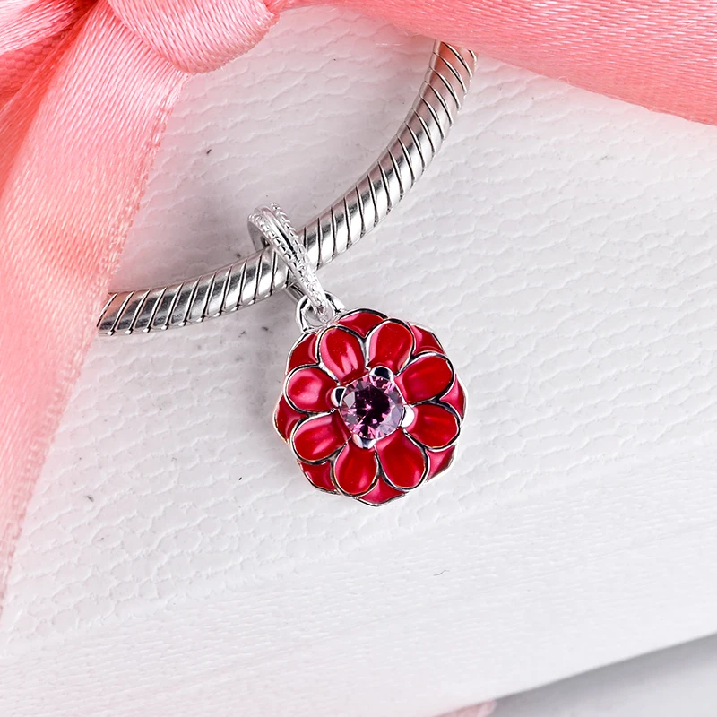 

DIY fits for Bracelets Oriental Bloom Hanging Charms 100% 925 Sterling Silver Jewelry Beads Free Shipping