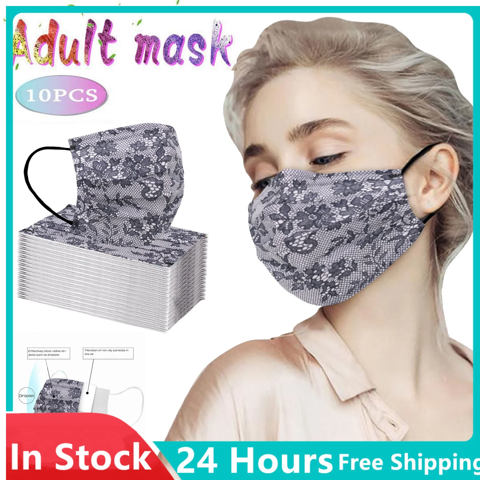 Для взрослых женщин кружева Одноразовые Маски Рот маска для лица 3 слоя нетканые