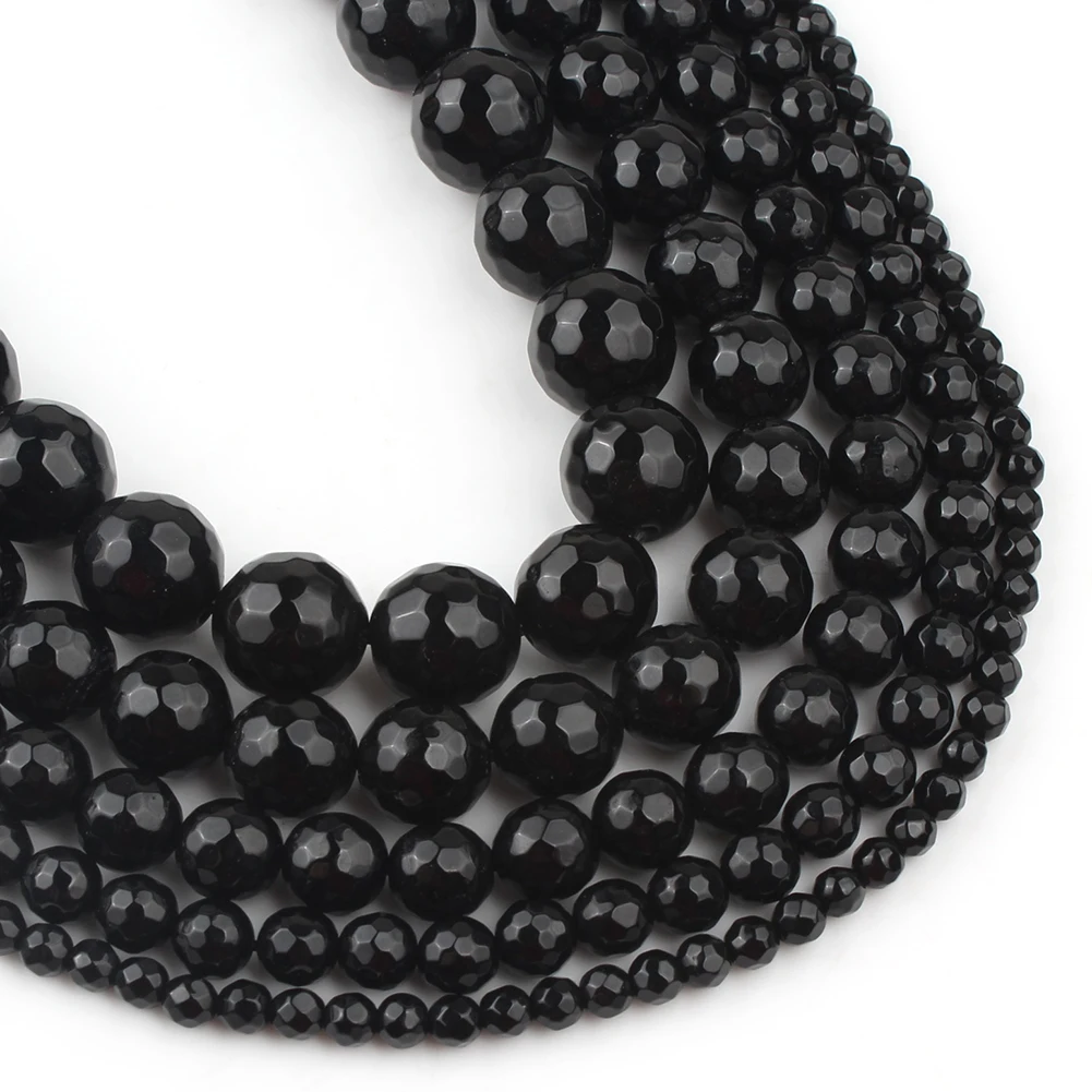 Бусины из натурального камня граненые черные Агаты круглые свободные бусины для
