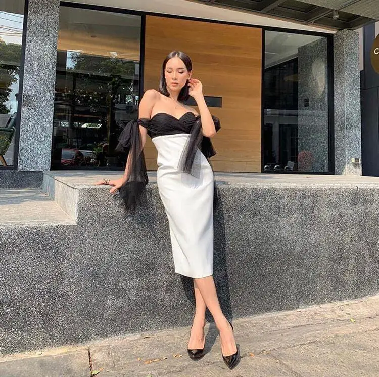 

Женское вечернее платье без бретелек, облегающее Бандажное платье без рукавов с открытыми плечами в стиле Звезд, для вечеринки, для лета, 2020