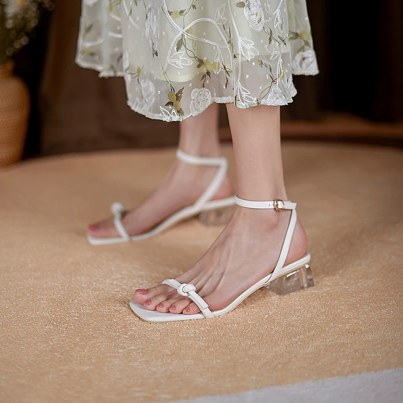 

ZVQ Woman summer New Style Sandals Leisure Square Toe Genuine Leather Fashion Shoes Concise Comfortable lovely sweet Bowknot