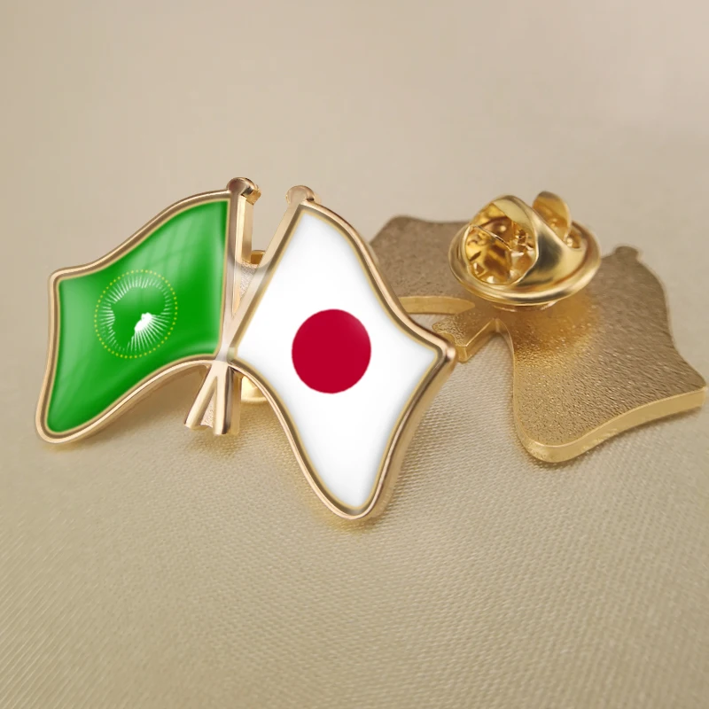 

African Union and Japan Crossed Double Friendship Flags Lapel Pins Brooch Badges