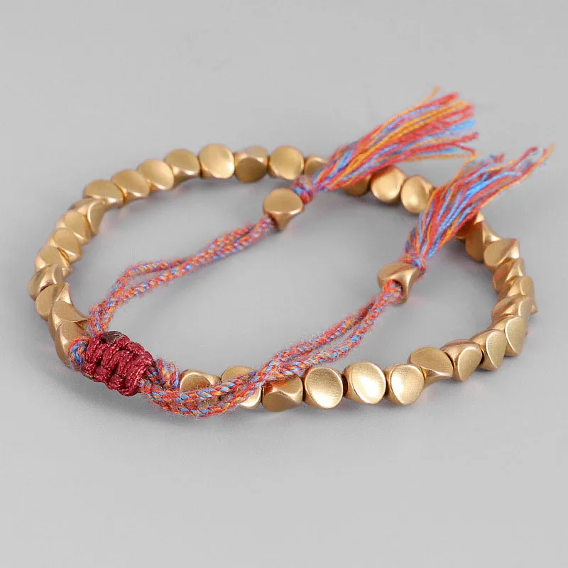 

Chinese Type Handmade Cotton Thread Tibetan Copper Beads Lucky Rope Bracelet & Bangles For Women Men Bracelets