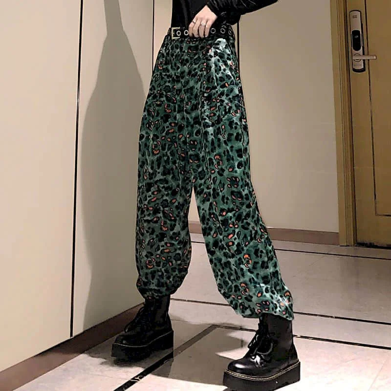 

Leopard print wide-leg pants women high waist mopping drape feeling 2020 autumn drape autumn thin pants personality streetwear