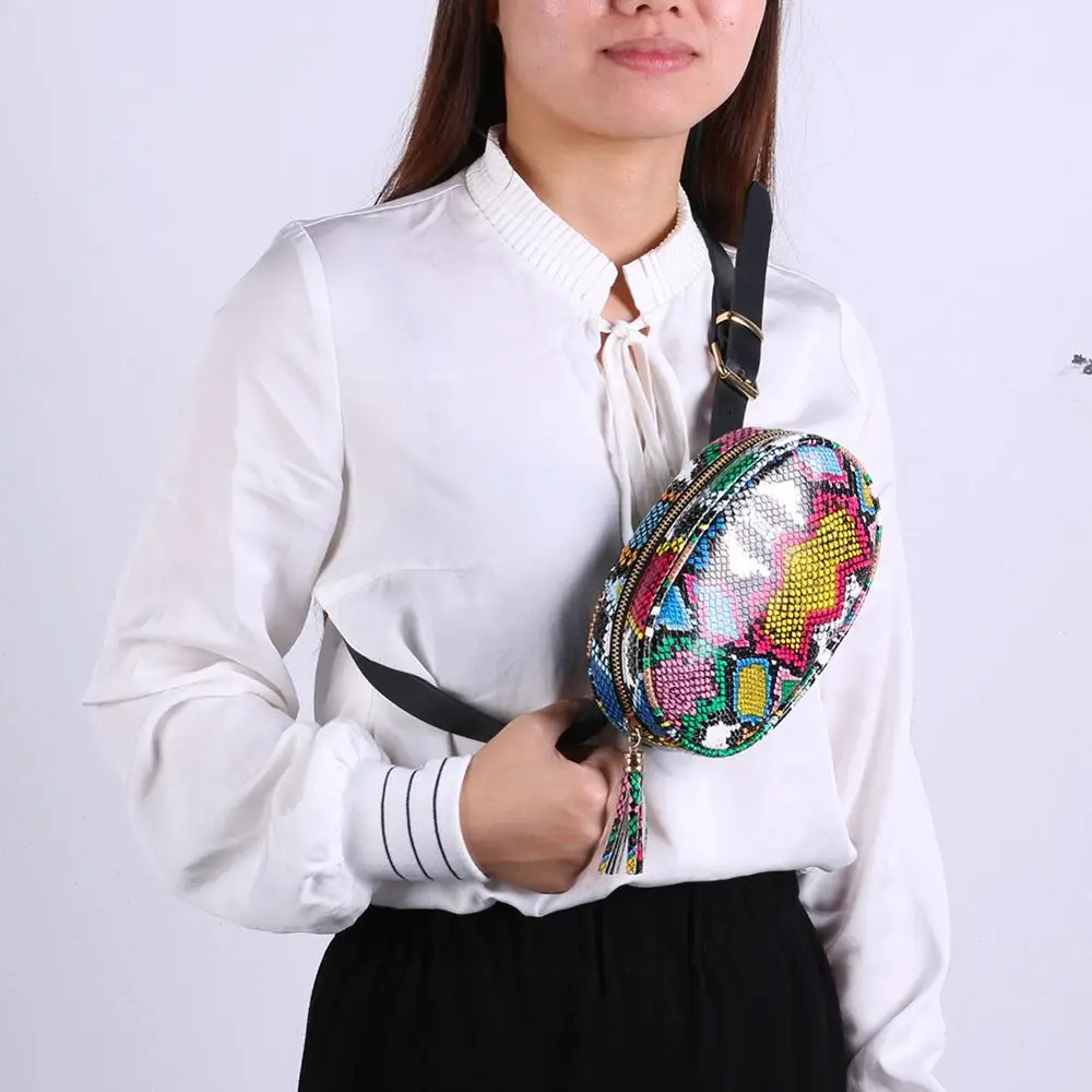 Модные женские поясные сумки со змеиным принтом нагрудная сумочка на молнии для