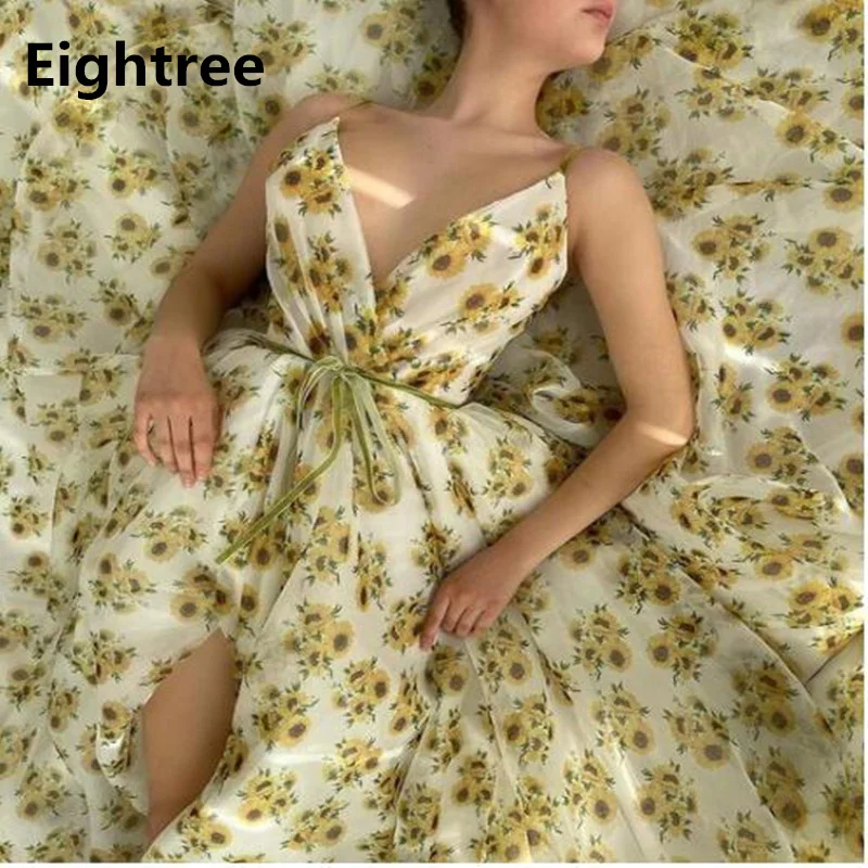 

Eightree A Line Spaghetti Pleated Evening Dress Sleeveless Prom Dress Chiffon Backless Flower Floor Length Formal Evening Dress