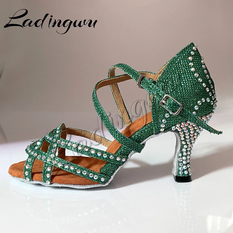 Женские туфли для латиноамериканских танцев Ladingwu розовые блестящие с узором