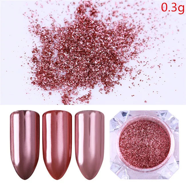 0.3g Rose Gold Зеркальный блестящий порошок для ногтей металлик Цвет Розовый Золотой Серебряный ноготь аксессуары Пигмент Порошок для ногтей украшения для ногтей - Цвет: 0.3g Rose Gold