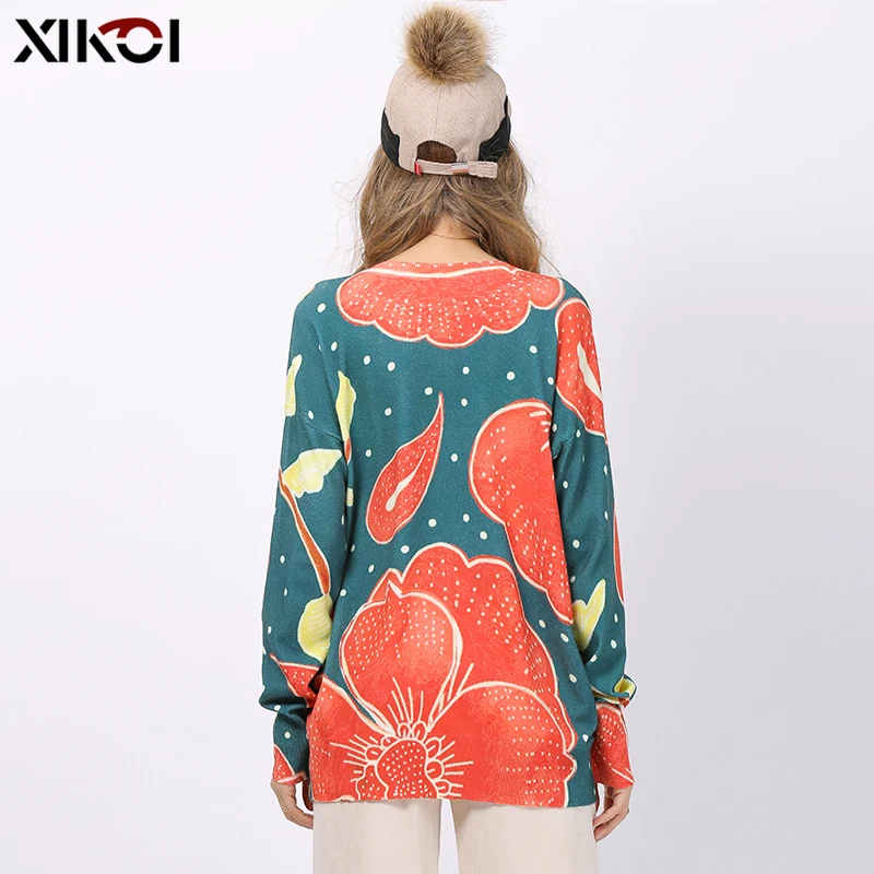 Свитер женский Зимний вязаный с круглым вырезом и принтом | Женская одежда