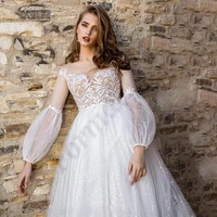 sparkly aline tulle customized wedding dresses puff sleeves sposa vestidos bridal party gowns robe de mari%c3%a9e drop shipping