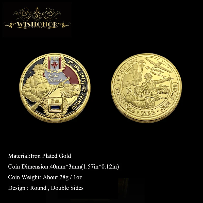 Wishonor 1944 Gold Plated Coin D-DAY Infantry Division JUNO Beach Challenge For 2017 Gifts | Дом и сад