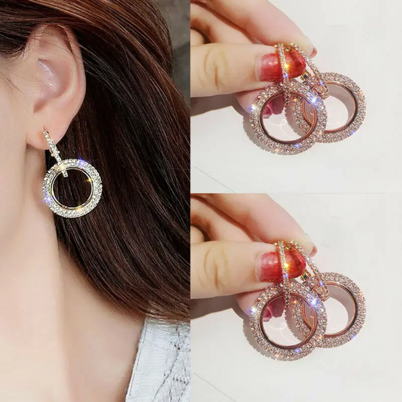 

Women Luxury Round Earrings Crystal Geometric Hoop Earrings Jewelry Gift