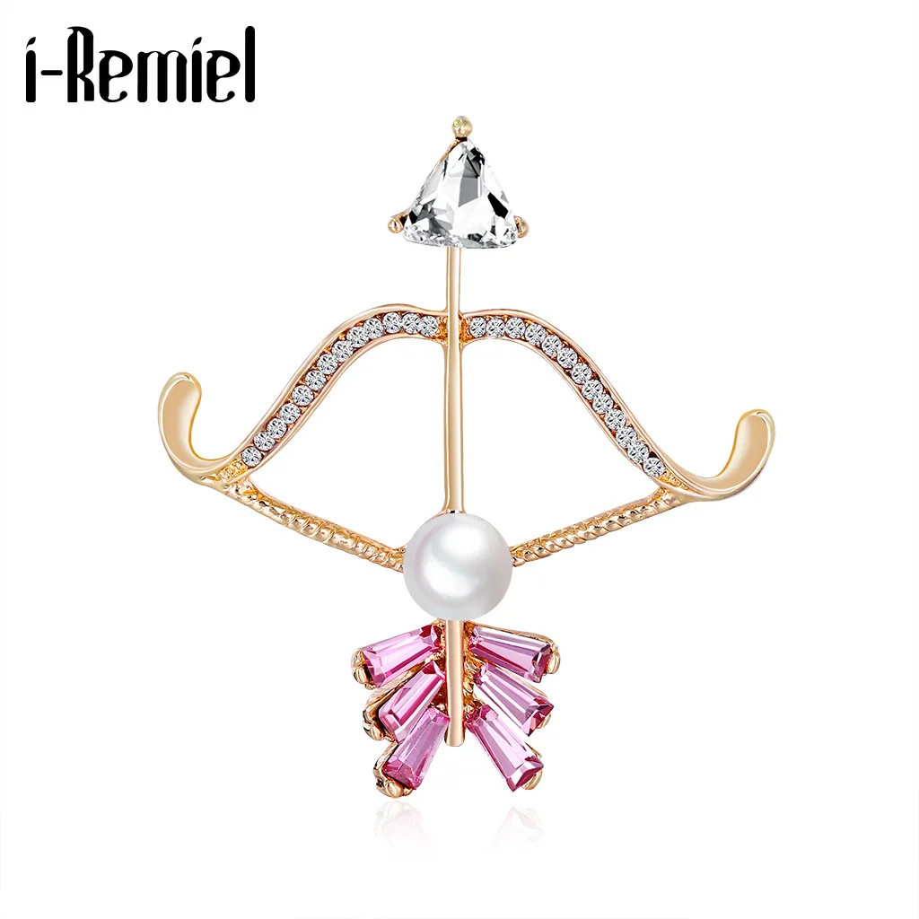 

Korean Creative Bows Arrow Brooch Pink Crystal Rhinestone Alloy Corsage Cartoon Suit Dress Lapel Pin Pearl Brooches for Women