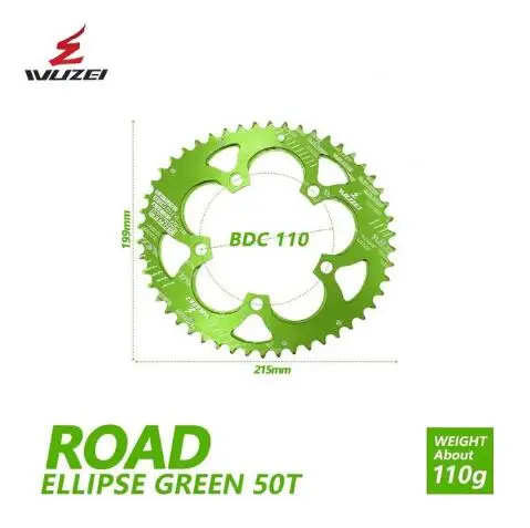 WUZEI Road Bicylcle 110BCD 35/50T Овальный Звездочка комплект велосипед 7075-T6 сплав Сверхлегкий эллипс восхождение Мощность передняя Звездочка пластина - Цвет: GREEN 50T ROAD 1pcs