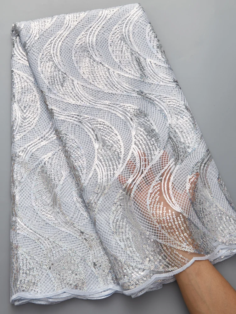 

Sequins African Lace Fabric 2021 French Mesh Lace Fabric Sequined Fabrics Bridal Materials For Wedding Party Dresses Sew A2606
