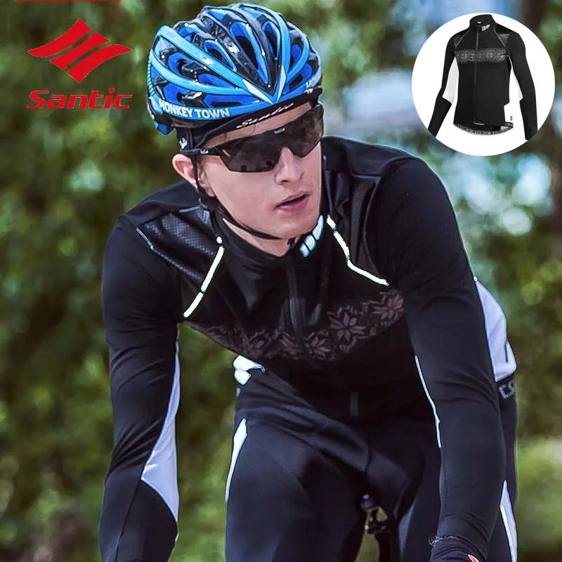 Santic Мужская велосипедная куртка зимняя флисовая ветрозащитная велосипедные