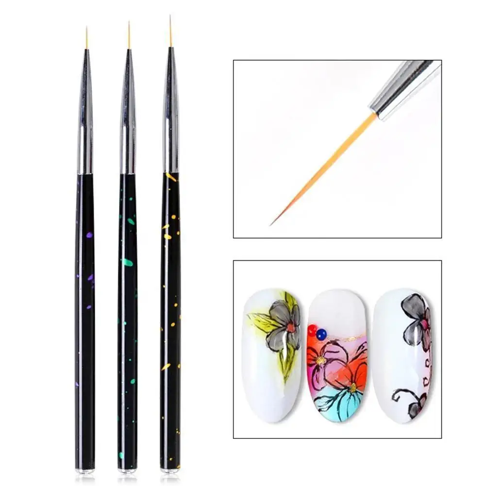 

3Pcs Sequins Nail Art Acrylic French Painting Brush Flower Design Stripes Lines Liner DIY Drawing Pen Manicure Tools 7/9/11mm