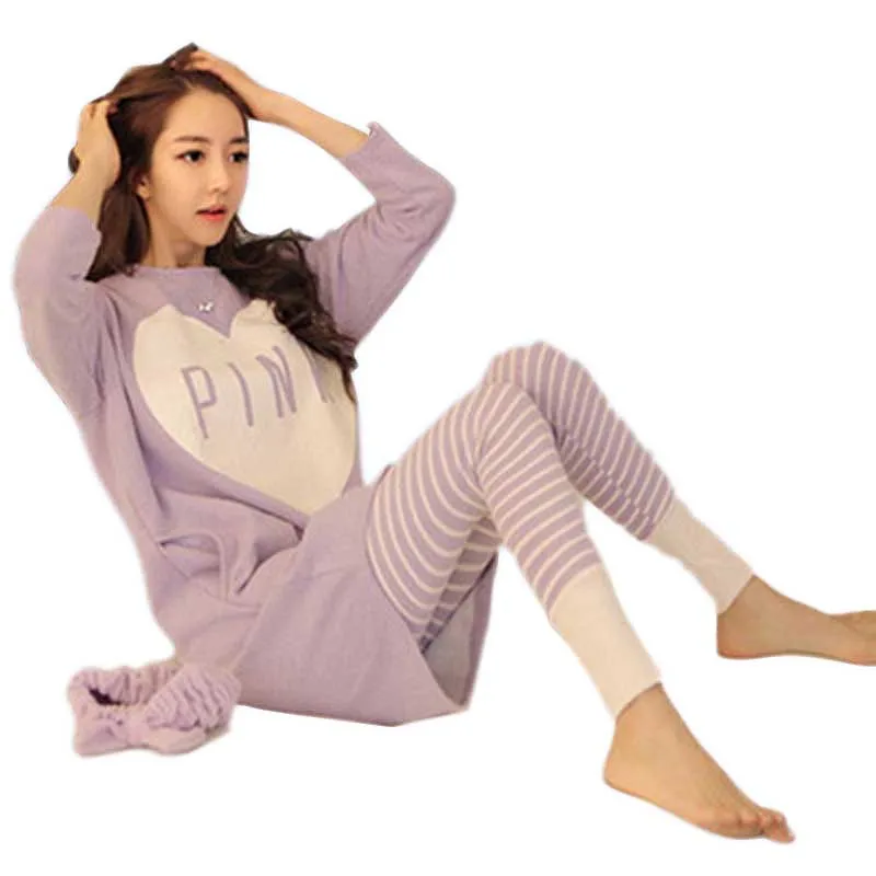 Пижама Feminino Inverno хлопковая милая и Домашняя одежда с длинными рукавами на весну