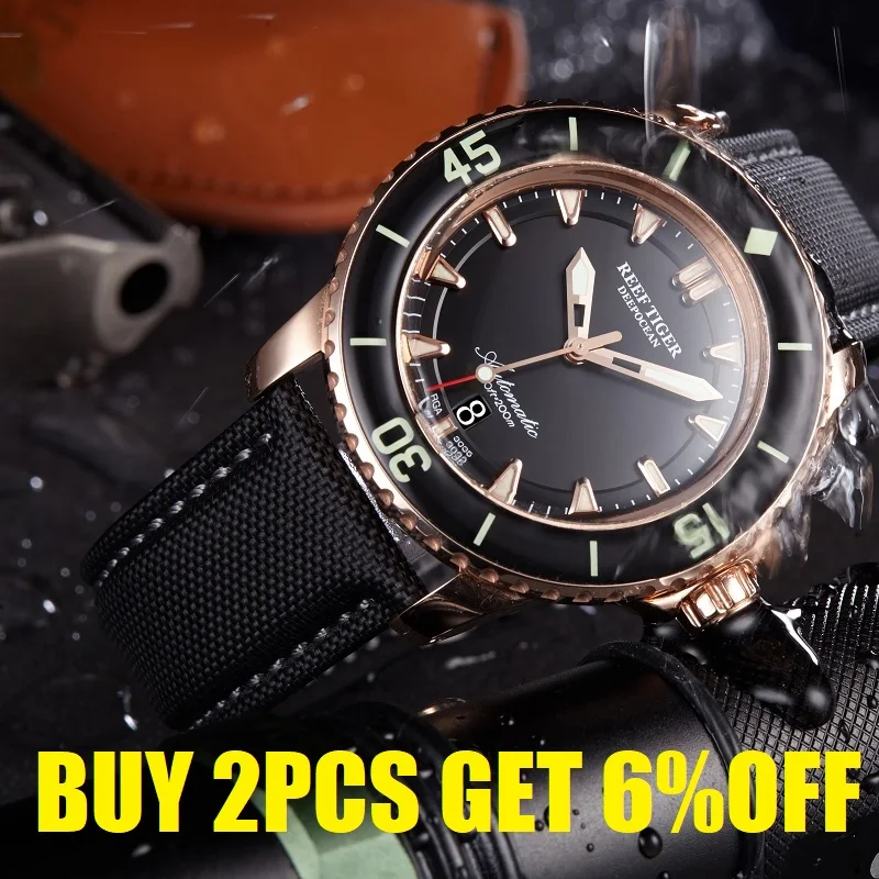 Мужские часы для дайвинга Reef Tiger/RT светящиеся автоматические деловые наручные с