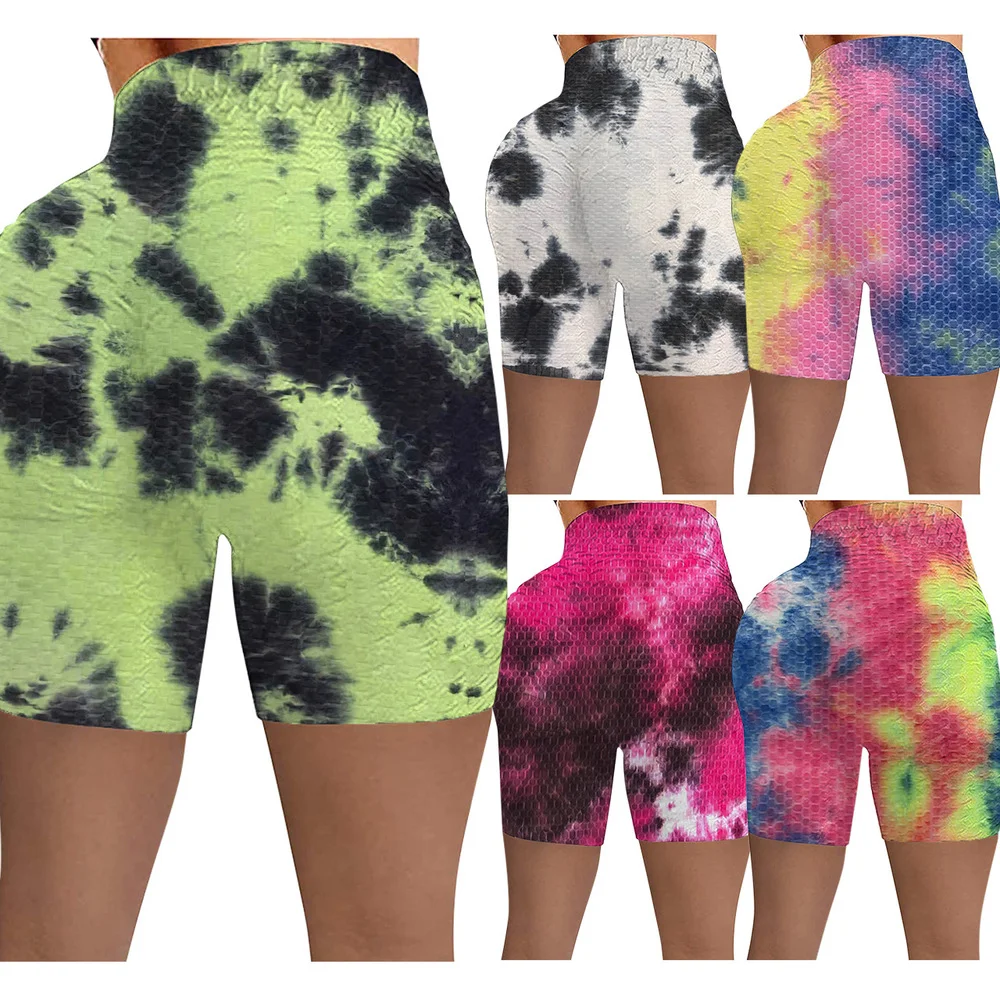 

Rainbow Tie Dye Print High Waist Skinny Shorts for Women Elastic Hight Workout Sportswear Short Activewear Running Dance Shorts