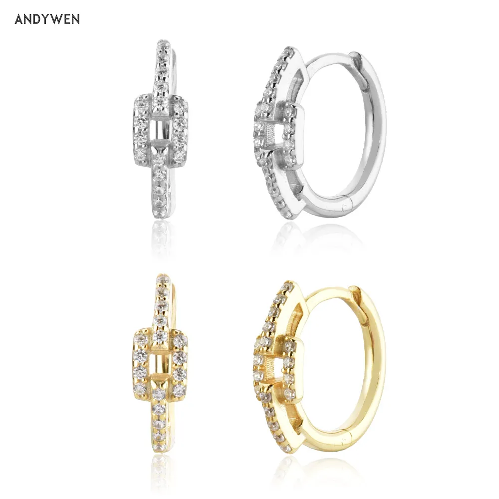 

ANDYWEN 925 Sterling Silver Gold Chain Hoops Women Circle Piercing Huggies Luxury Jewelry 2021 Wedding Gift Rock Punk Loops