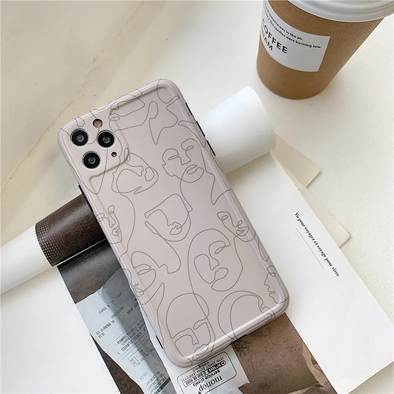Abstract Line art painting Phone Case For iphone 11 Pro Max 7 8 plus X XR XS Back Cover Retro Pattern Soft Cases Matte Capa | Мобильные