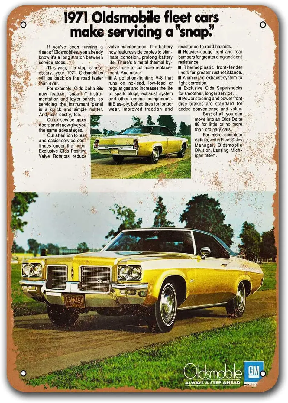 

1971 Oldsmobile Delta 88 Car Tin Signs Vintage, Sisoso Metal Plaques Poster Pub Garage Retro Wall Decor 8x12 inch