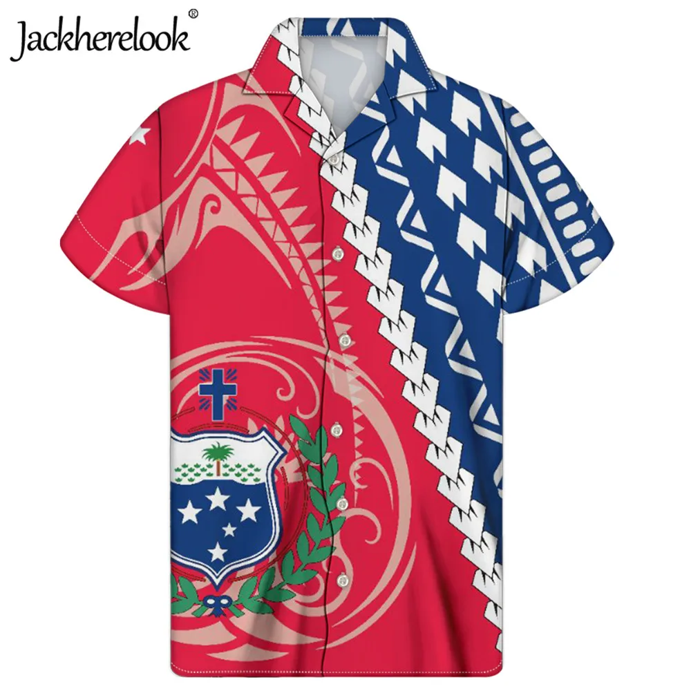 

Jackherelook, флаг Самоа, полинезийский Племенной фирменный дизайн, свободные мужские Гавайские рубашки, повседневные топы с коротким рукавом, му...