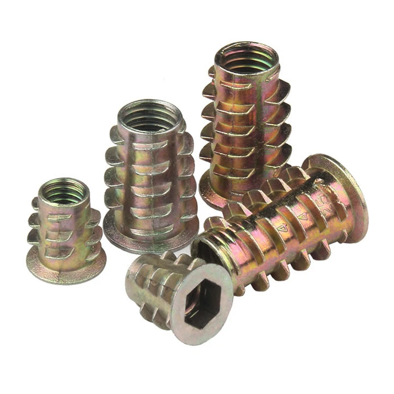 10pcs/lot Zinc Alloy Thread For Wood Insert Nut Flanged Hex Drive Head Furniture Nuts M4 M5 M6 M8