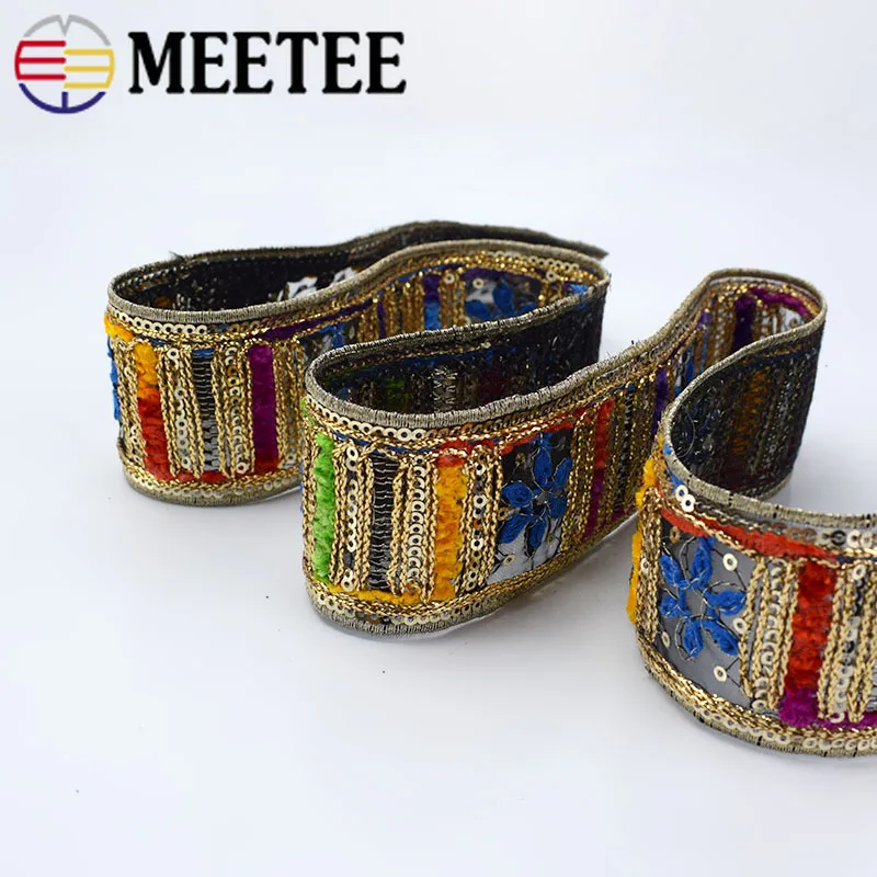 3 метра Этническая золотая нить вышитая кружевная отделка тесьма ленты манжеты