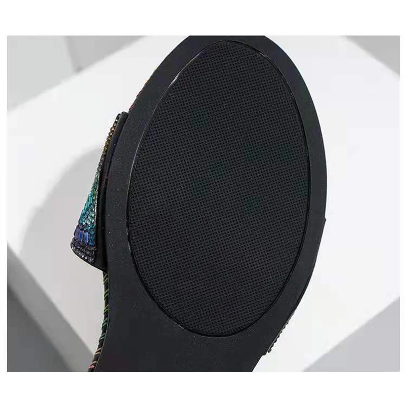 

Slippers Women 2021 Summer Fashion Color Diamond Rhinestone Flat Soft Sandals Black Rubber Slides For Home Casual Women's Shoes
