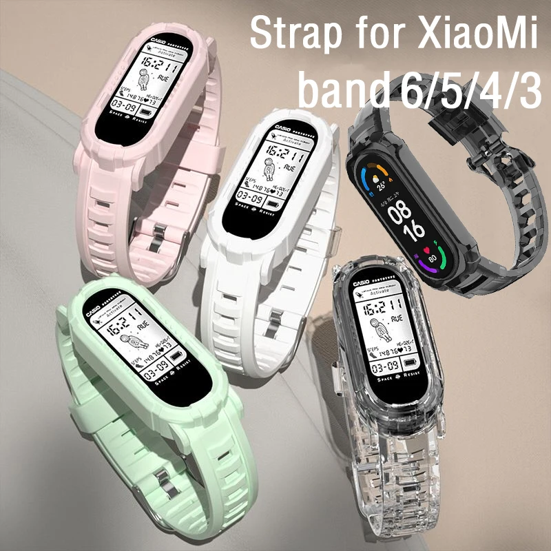 

Ремешок силиконовый прозрачный для Xiaomi Mi Band 6 5 4 3, сменный Браслет розового и зеленого цветов для Xiaomi Mi 6 Mi Band 6