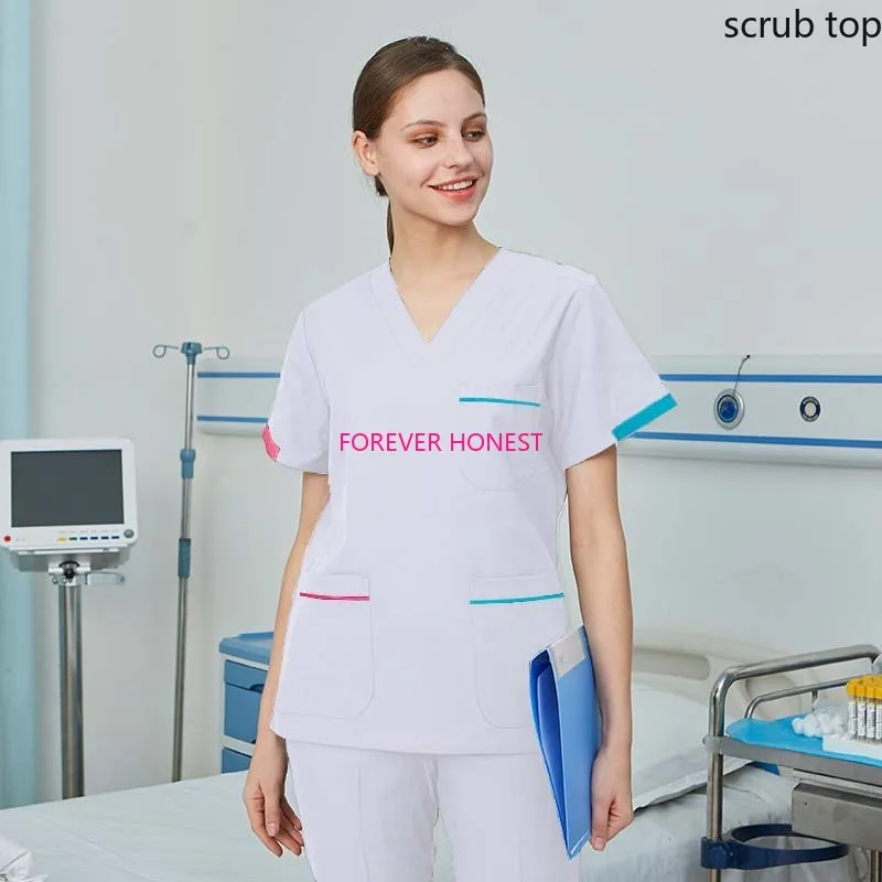 

Medical Clothes Women Nursing Uniforms Blocking Color Scrub Top Short Sleeve Spa Uniforms Beauty Workwear Veterinary Dentistry
