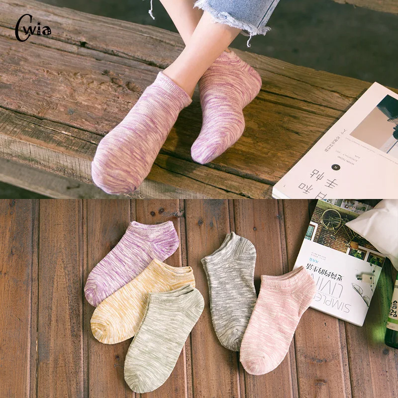 Носки-невидимки Хлопковые женские, женские лодочные носки, 1 пара = 2 шт., WS98, цветные для девочек и мальчиков