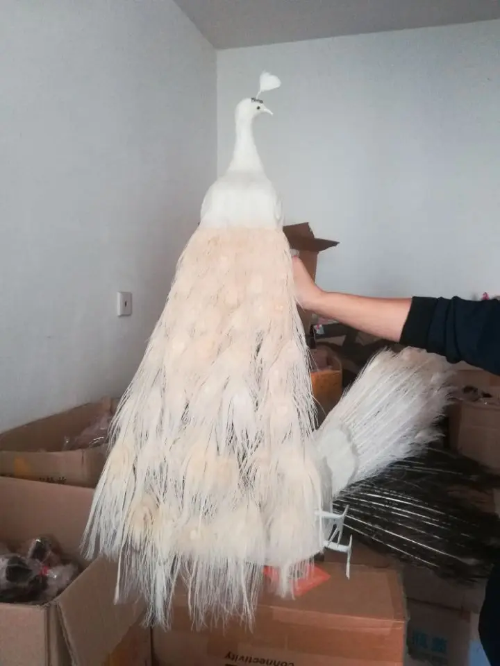 Bonito Pavo real blanco modelo de espuma y pluma hermoso Pavo real p&aacute;jaro regalo alrededor de 80cm XD0068-0