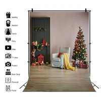 laeacco wooden floor merry christmas tree interior scene gift sofa baby child photography background for photo backdrops poster