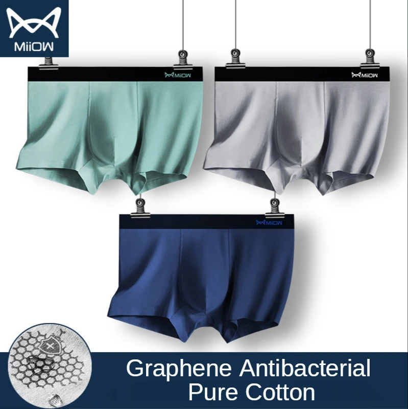 

Genuine MiiOW Graphene Antibacterial Men's Underwear Boxer Pure Cotton High-end Loose Large Size Breathable Four-corner Panties