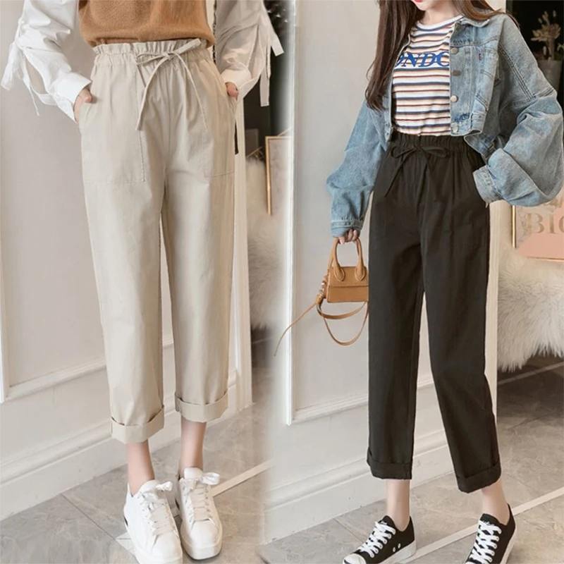 

Women Cotton Elastic Waist Loose Wide Leg Pants Long Trousers Palazo Linen