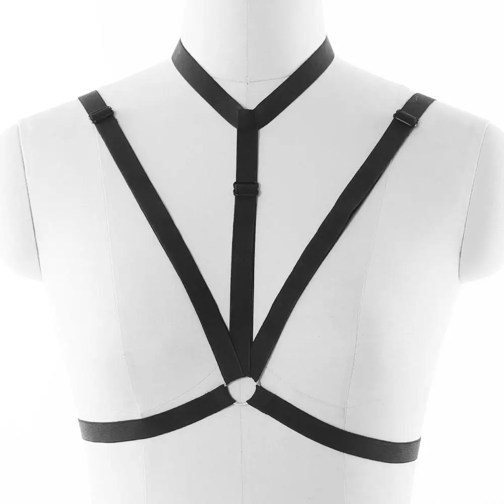 Женский черный бюстгальтер портупея Rave Goth сексуальное нижнее белье Фетиш для
