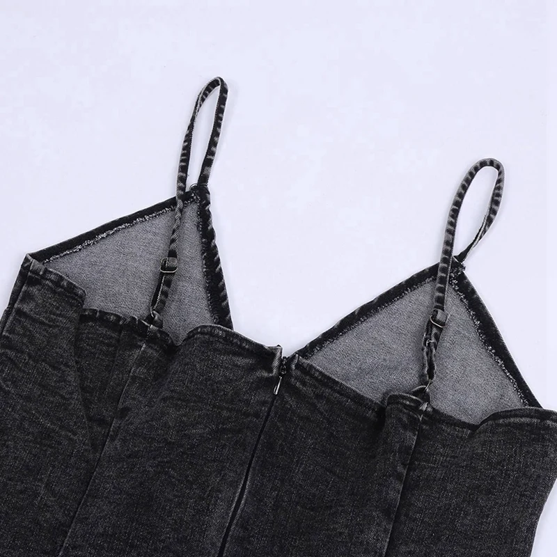 

2 Pcs Women's Summer Sexy Stretch Denim Bag Hip Skirt Strap Dress XXL Size Black & Gray