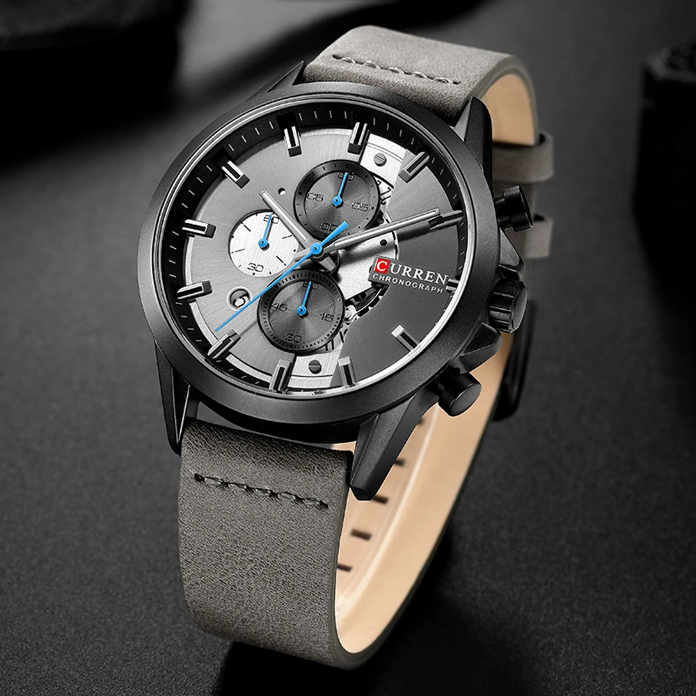 

New Top Luxury Chronograph Sports Men's Watch CURREN Casual Calendar Business Wristwatch with Leather Strap Male Clock