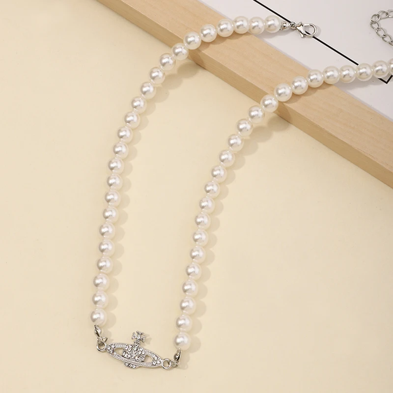 

Fashion Pearl Necklace Planet Pendant Choker Necklace For Women Girls Aesthetic Neck Chain Choker Collar Pearl Collier Jewelry